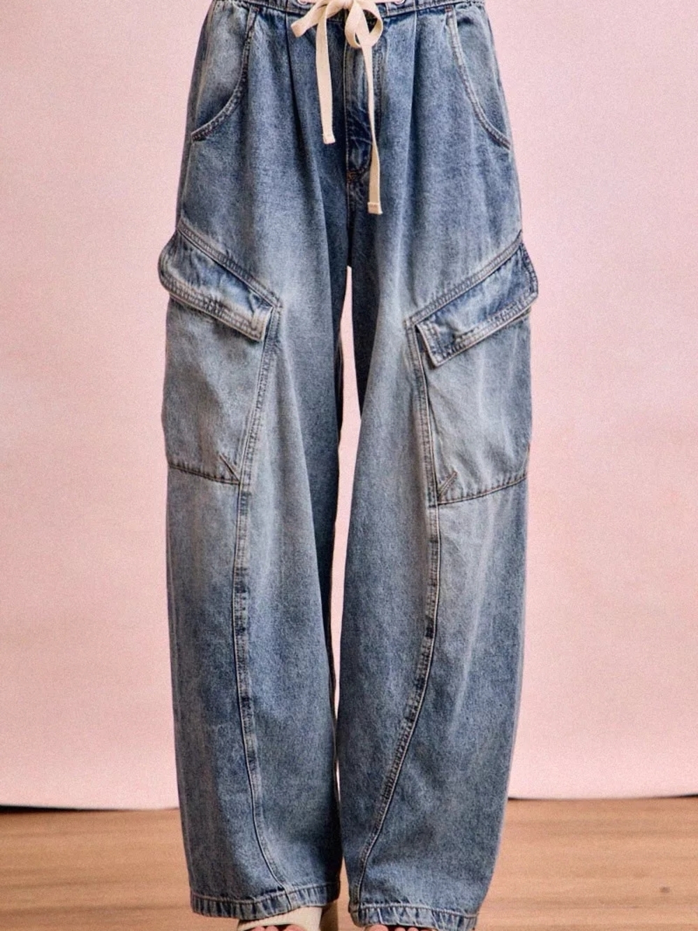 BiBi Baggy Barrel Jeans With Cargo Pockets